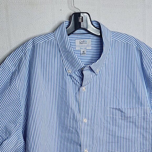 Croft & Barrow Easy Care Blue Stripe SS Button Up Cotton Poly Dress Shirt Sz XXL - Picture 2 of 16